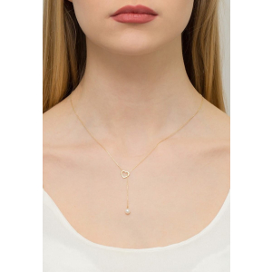 Celebrytka krawatka Serce Perła i Brylant 0,01ct ct złoto pr.585